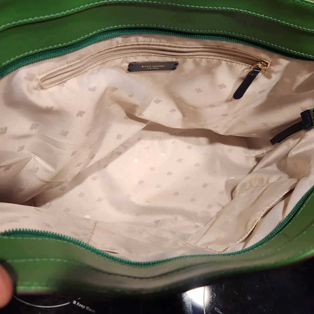 Kate Spade Tanya Tote Bag Green Leather W/ Blue Straps